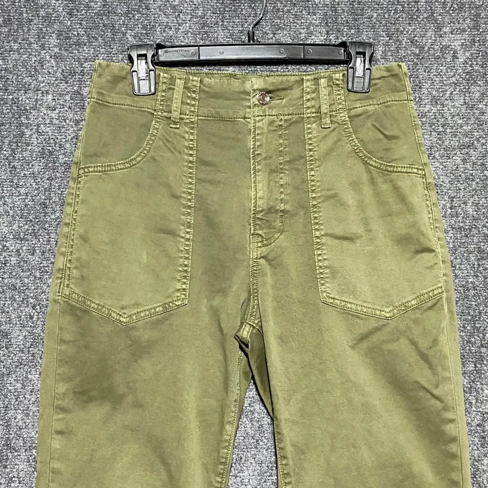 Veronica Beard Arya Straight Leg Crop High Rise Pants Army Green 28 Utility